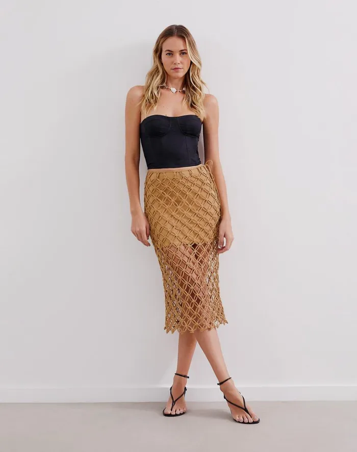 Women ViX Paula Hermanny Bottoms Kim Midi Skirt 8211 Walnut