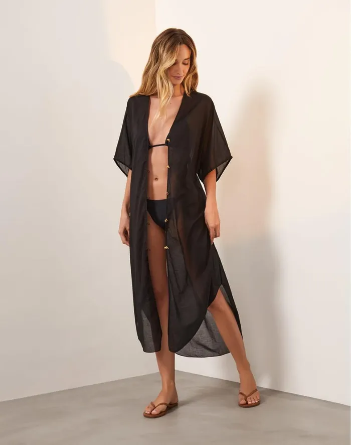 Women ViX Paula Hermanny Cover Ups Braid Long Caftan 8211 Black