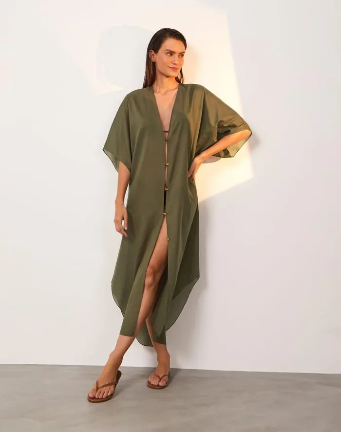 Women ViX Paula Hermanny Cover Ups Braid Long Caftan 8211 Evergreen
