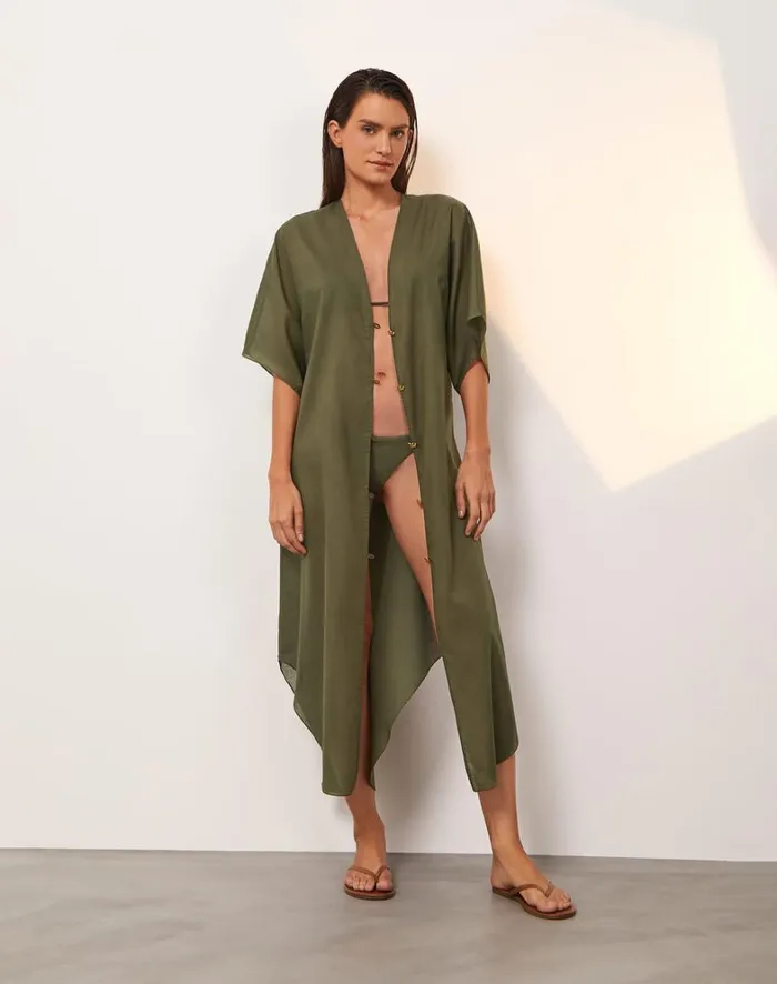 Women ViX Paula Hermanny Cover Ups Braid Long Caftan 8211 Evergreen