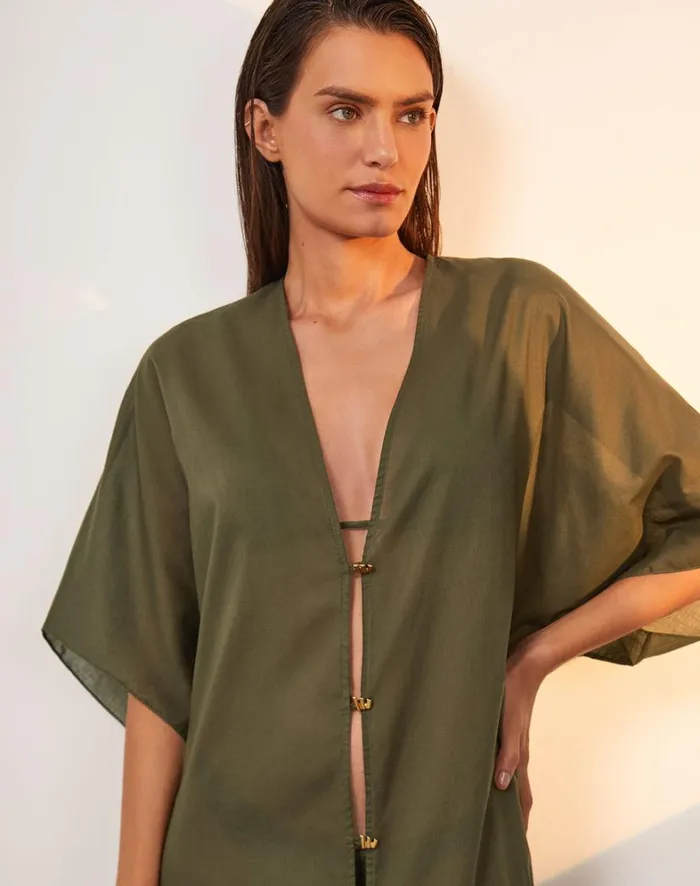 Women ViX Paula Hermanny Cover Ups Braid Long Caftan 8211 Evergreen