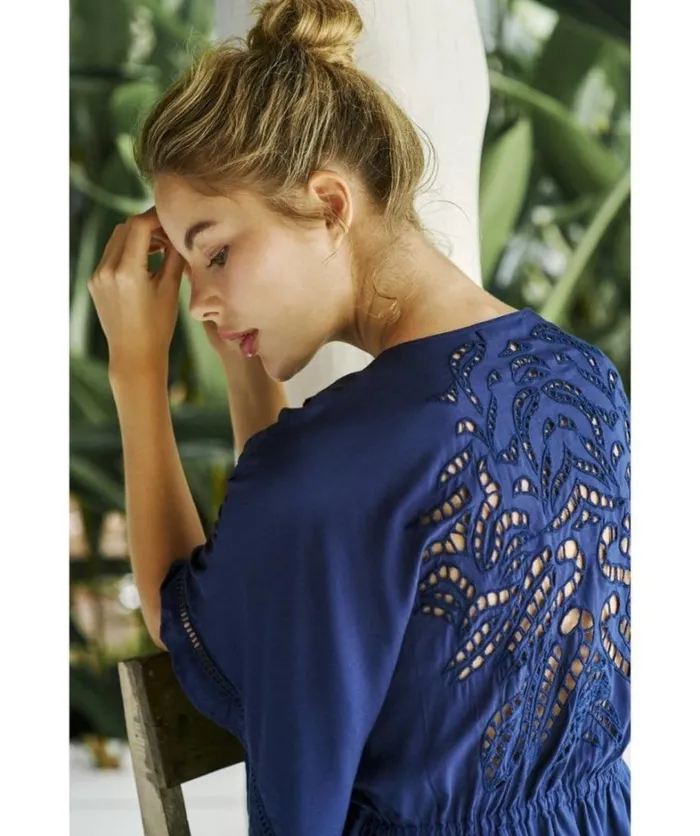 Women ViX Paula Hermanny Cover Ups Embroidery Kimono 8211 Indigo