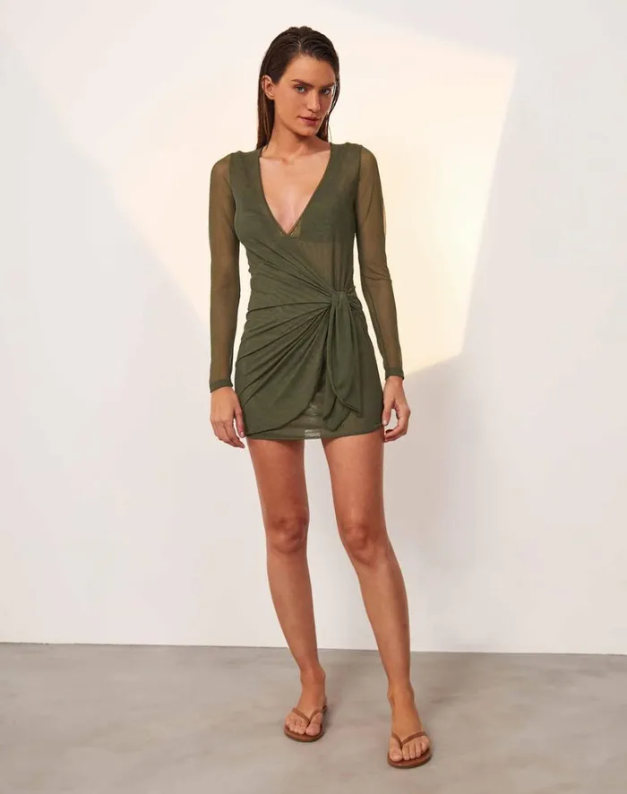 Women ViX Paula Hermanny Cover Ups Emily Long Sleeve Short Cover Up 8211 Evergreen