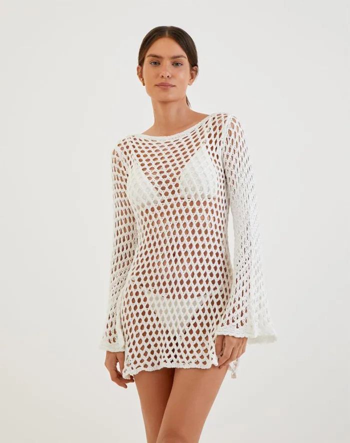 Women ViX Paula Hermanny Cover Ups Knit Belle Short Cover Up 8211 Off White