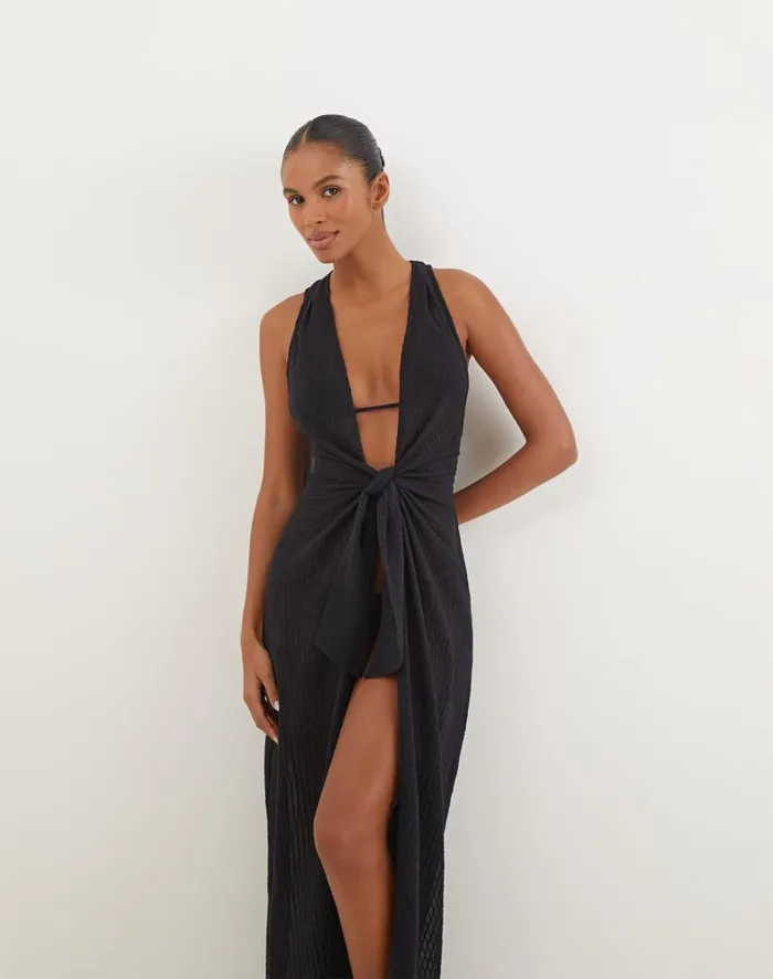 Women ViX Paula Hermanny Cover Ups Mita Long Cover Up 8211 Black