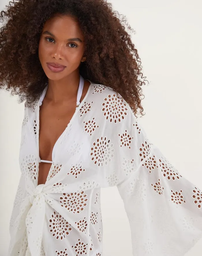 Women ViX Paula Hermanny Cover Ups Perola Knot Short Cover Up 8211 Off White