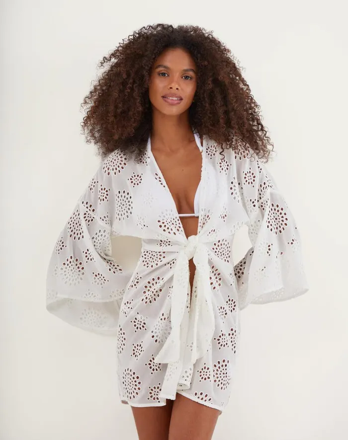 Women ViX Paula Hermanny Cover Ups Perola Knot Short Cover Up 8211 Off White