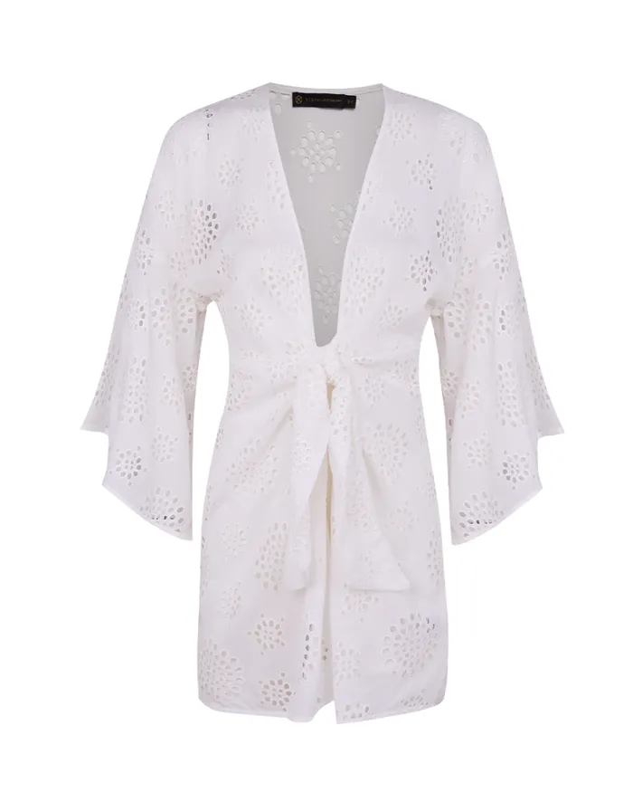 Women ViX Paula Hermanny Cover Ups Perola Knot Short Cover Up 8211 Off White