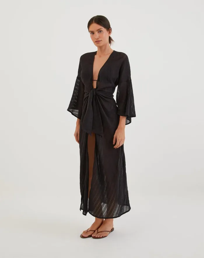 Women ViX Paula Hermanny Cover Ups Perola Long Caftan 8211 Black