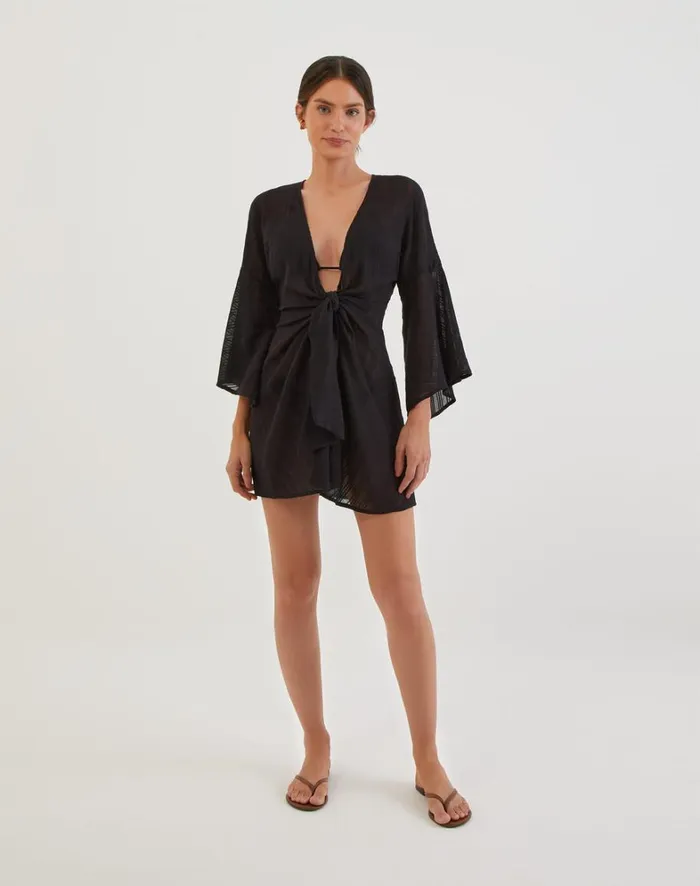 Women ViX Paula Hermanny Cover Ups Perola Short Cover Up 8211 Black
