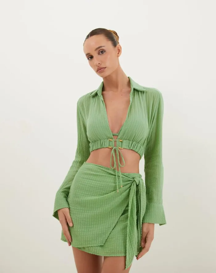 Women ViX Paula Hermanny Matching Sets Alexia Detail Blouse 8211 Aloe