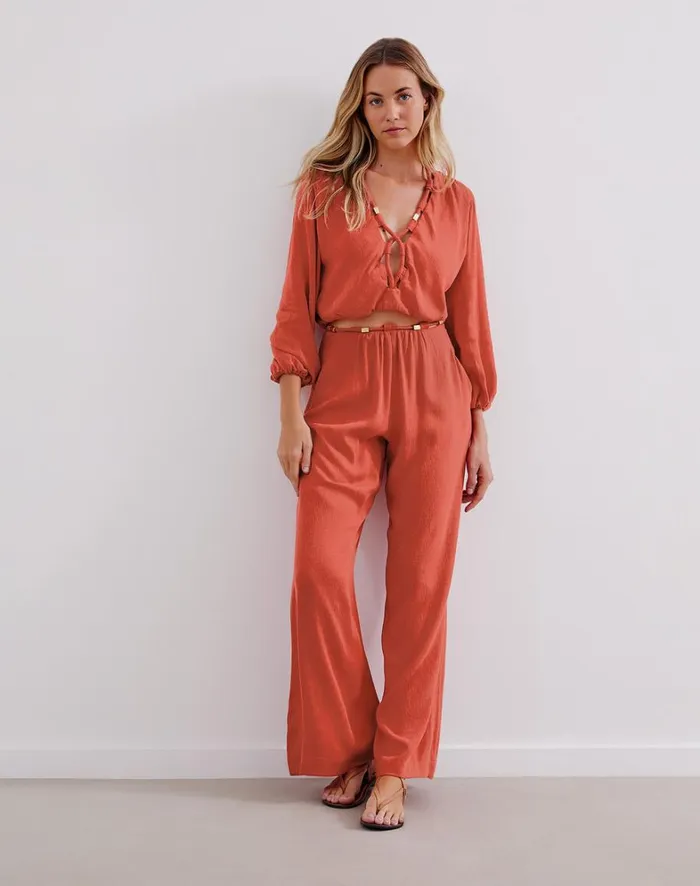 Women ViX Paula Hermanny Matching Sets Ino Long Sleeve Blouse 8211 Brick