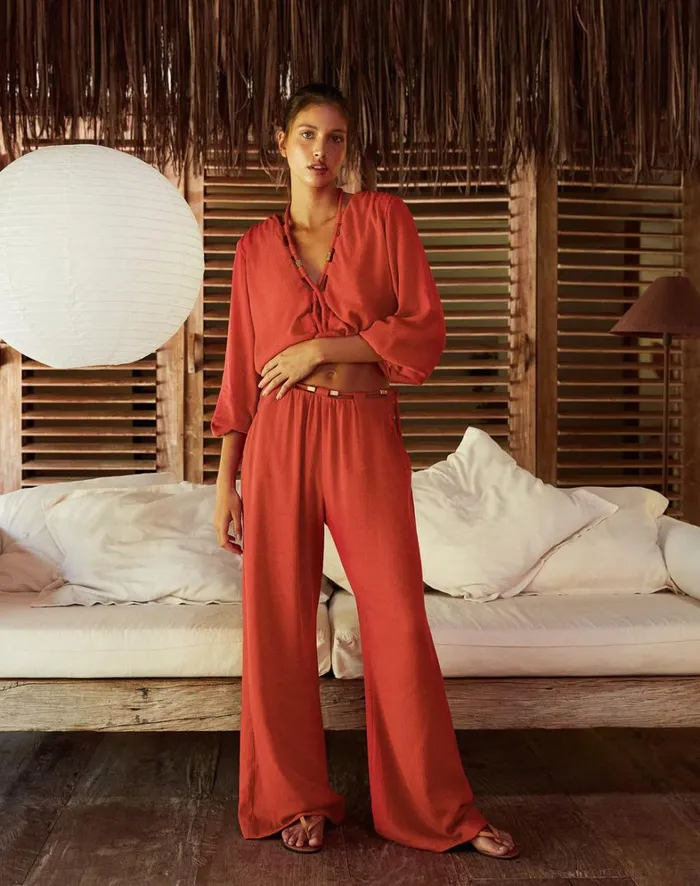 Women ViX Paula Hermanny Matching Sets Ino Long Sleeve Blouse 8211 Brick