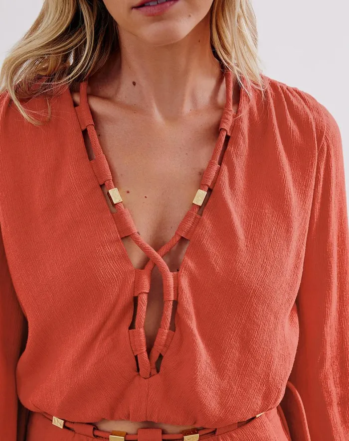 Women ViX Paula Hermanny Matching Sets Ino Long Sleeve Blouse 8211 Brick