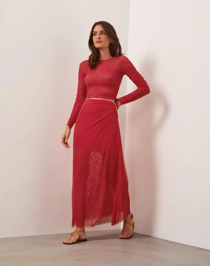 Women ViX Paula Hermanny Matching Sets Mira Long Sleeve Top 8211 Red Poppy