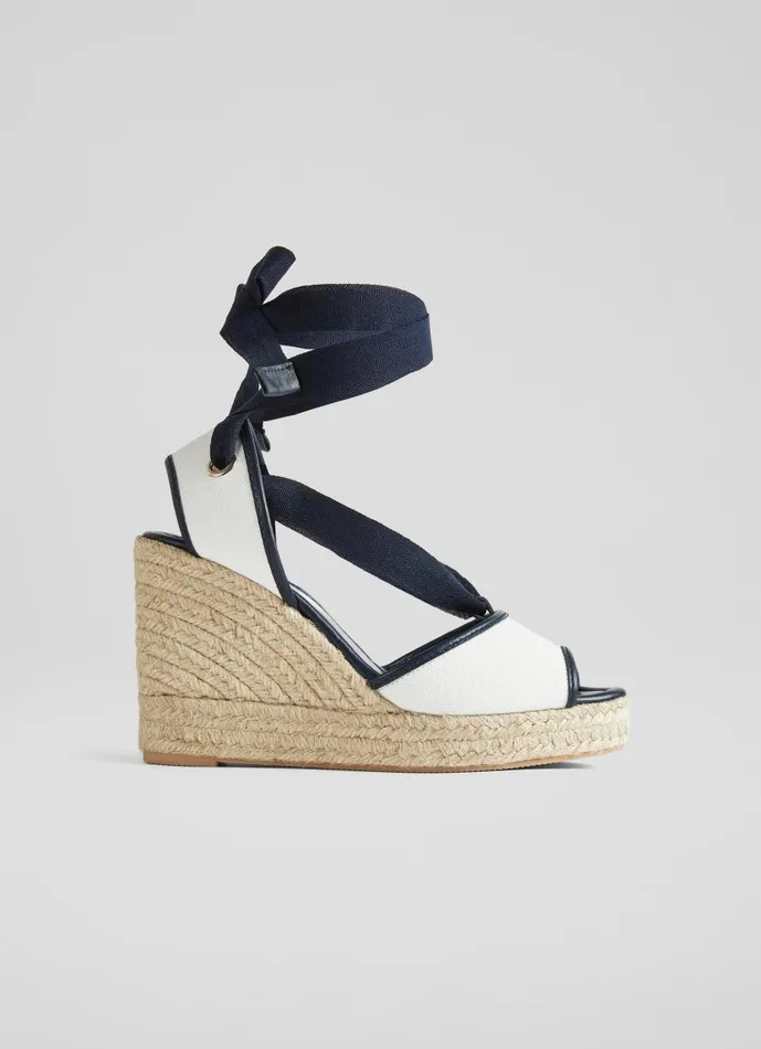 Women Wedges LKBennett Chiara Ecru And Navy Canvas Espadrille Wedges Navy Cream Women Wedges LKBennett Chiara Ecru And Navy Canvas Espadrille Wedges Navy Cream
