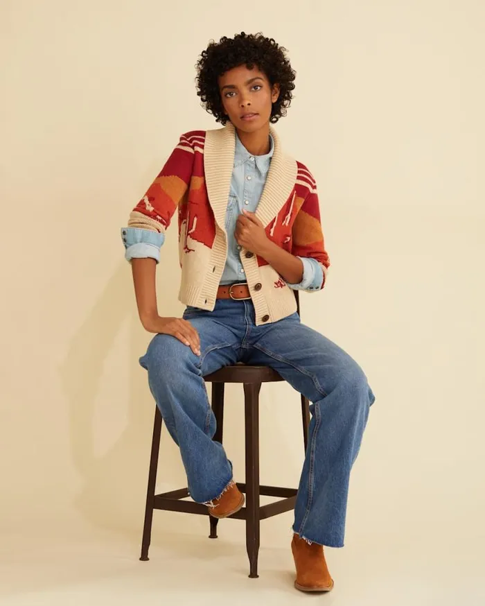 Women WESTERN SCENIC COTTON CARDIGAN Redsand Multi Pendleton Sweaters