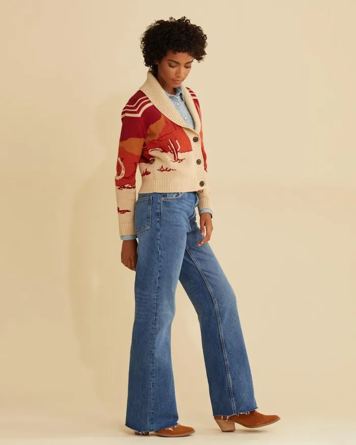 Women WESTERN SCENIC COTTON CARDIGAN Redsand Multi Pendleton Sweaters