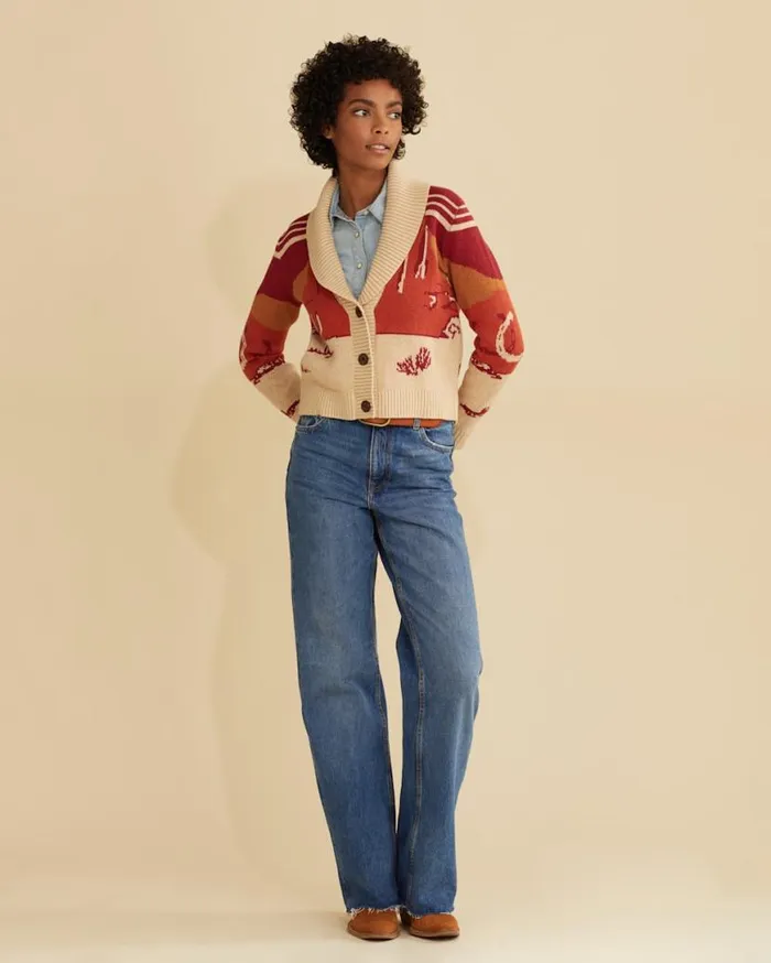Women WESTERN SCENIC COTTON CARDIGAN Redsand Multi Pendleton Sweaters