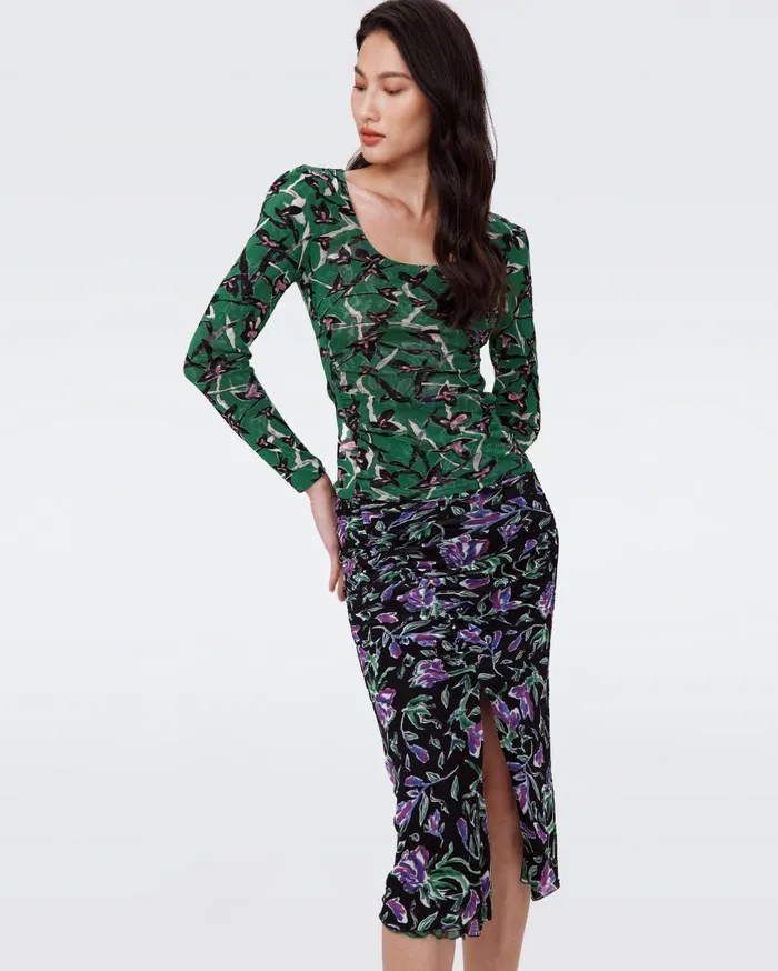 Women Willow Reversible Mesh Skirt Tulip Fields Violet And Clover Twigs Green DVF Skirts Women Willow Reversible Mesh Skirt Tulip Fields Violet And Clover Twigs Green DVF Skirts