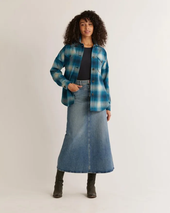 Women WOOL SHIRT JACKET Navycamel Check Pendleton Jackets and Coats