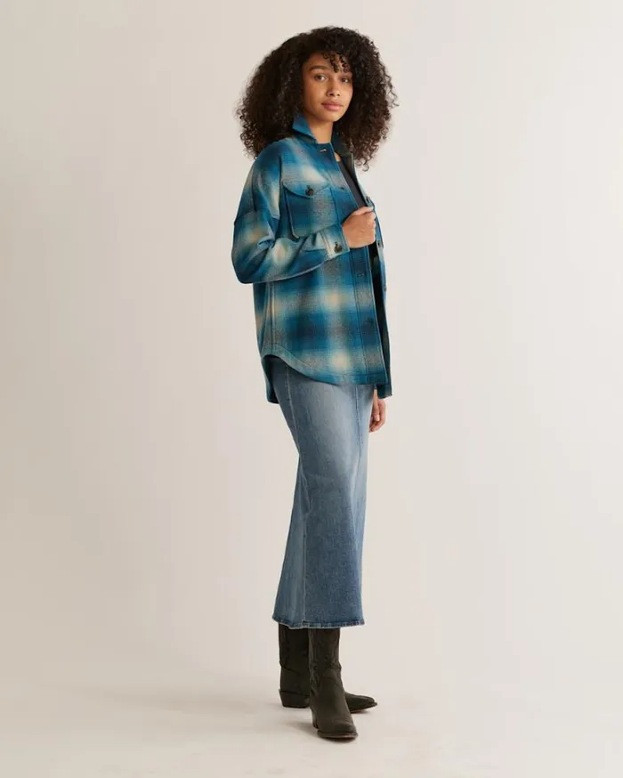 Women WOOL SHIRT JACKET Navycamel Check Pendleton Jackets and Coats