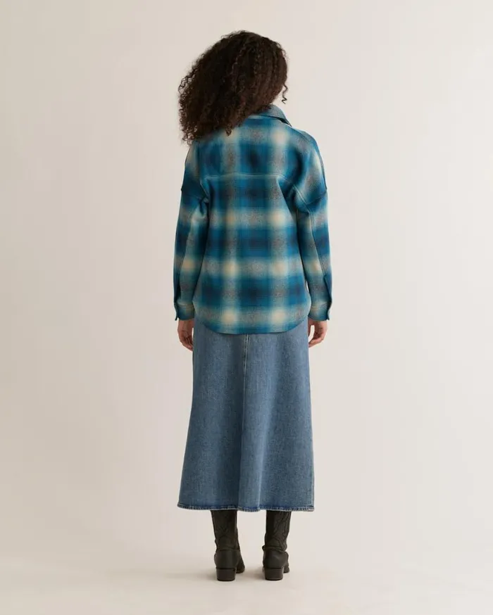 Women WOOL SHIRT JACKET Navycamel Check Pendleton Jackets and Coats