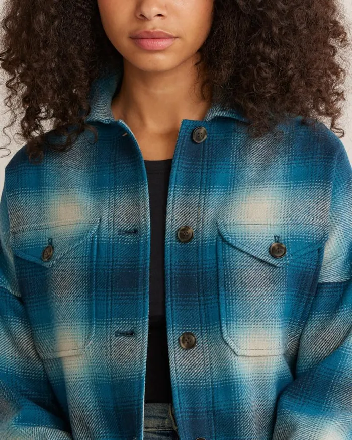 Women WOOL SHIRT JACKET Navycamel Check Pendleton Jackets and Coats