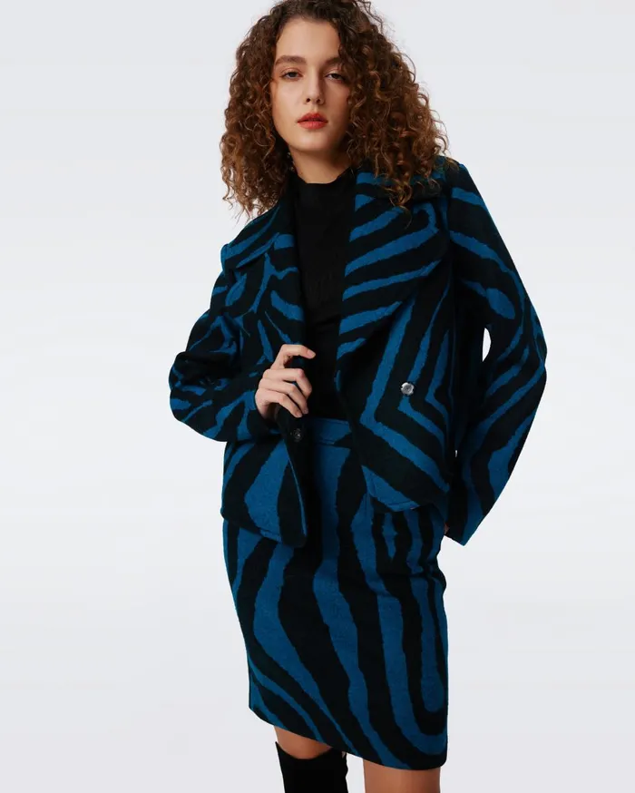 Women Yilia Jacquard Coat Huge Zebra Indian Green DVF Jackets and Coats