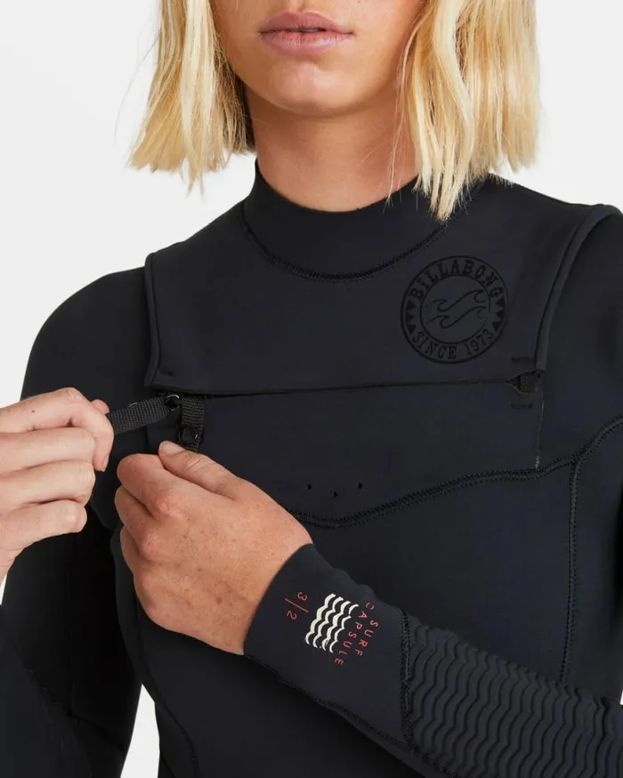 Womens 43mm Salty Dayz Natural Chest Zip Wetsuit Black Billabong Wetsuits