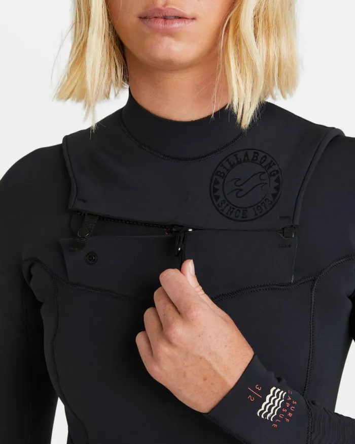 Womens 43mm Salty Dayz Natural Chest Zip Wetsuit Black Billabong Wetsuits