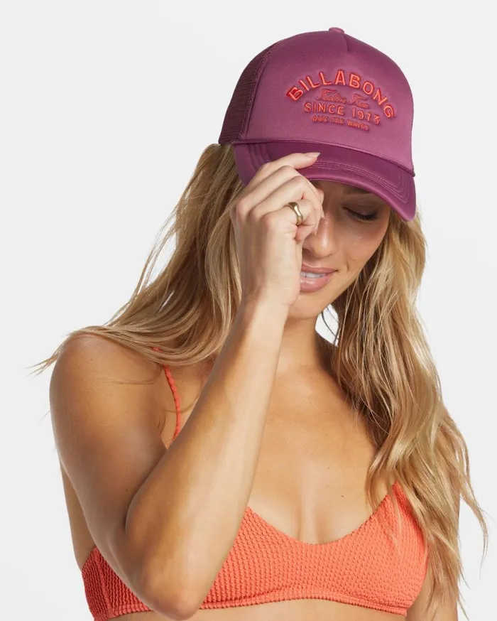 Womens Across Waves Trucker Hat Blackberry Billabong Hats and Beanies