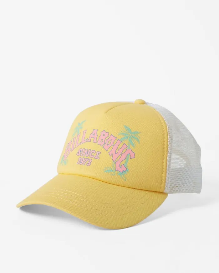 Womens Aloha Forever Trucker Hat Sunbeam Billabong Hats and Beanies