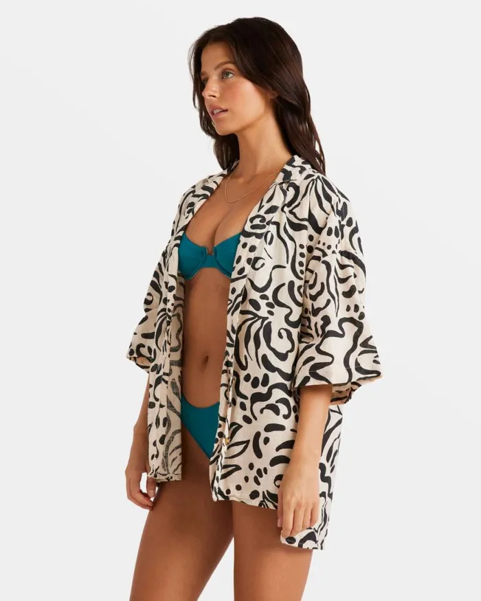 Womens Beach Side Oversized Shirt Dove Billabong Tops Womens Beach Side Oversized Shirt Dove Billabong Tops