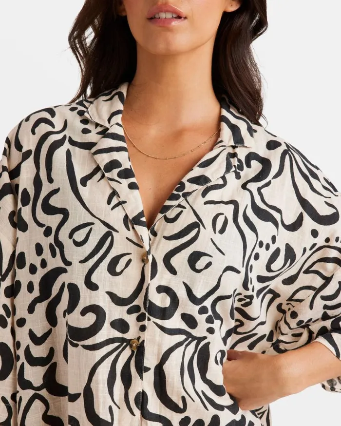 Womens Beach Side Oversized Shirt Dove Billabong Tops Womens Beach Side Oversized Shirt Dove Billabong Tops