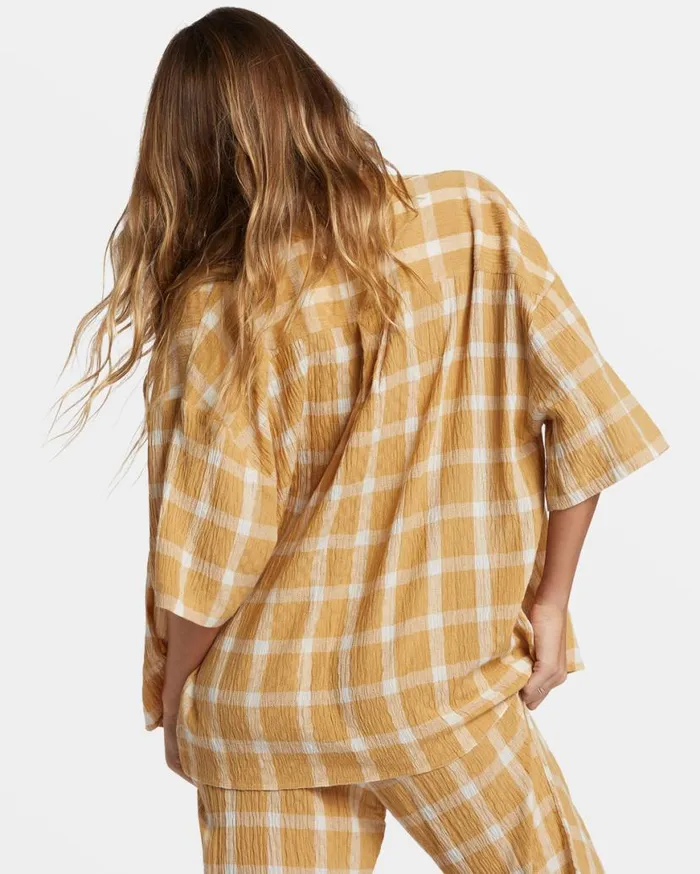 Womens Beach Side Oversized Short Sleeve Shirt Hemp 2 Billabong Tops