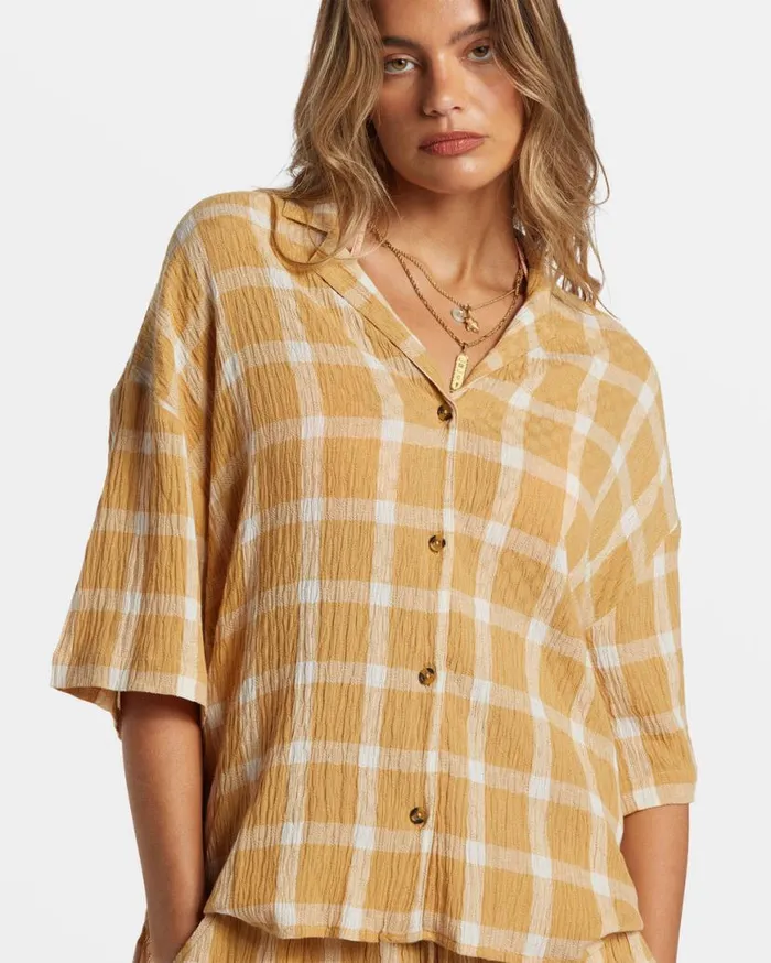 Womens Beach Side Oversized Short Sleeve Shirt Hemp 2 Billabong Tops