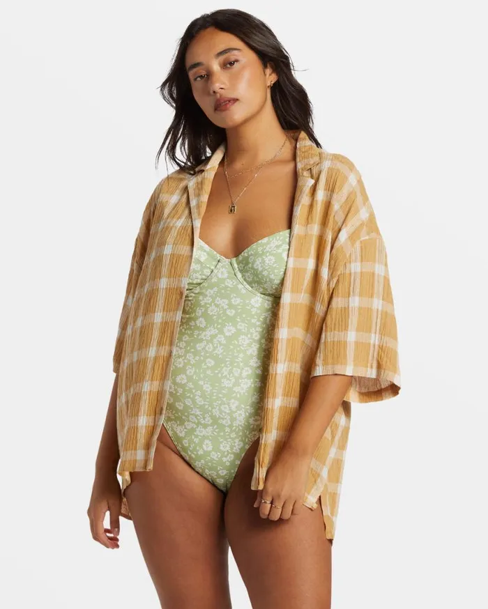 Womens Beach Side Oversized Short Sleeve Shirt Hemp 2 Billabong Tops