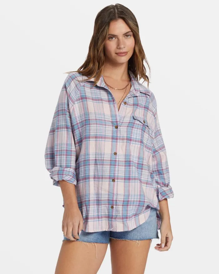 Womens Best Time Long Sleeve Shirt Washed Berry Billabong Tops