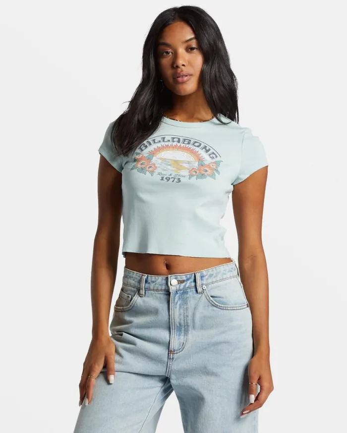Womens Blocky Sun TShirt Sea Fog Billabong Graphic Tees and Tanks