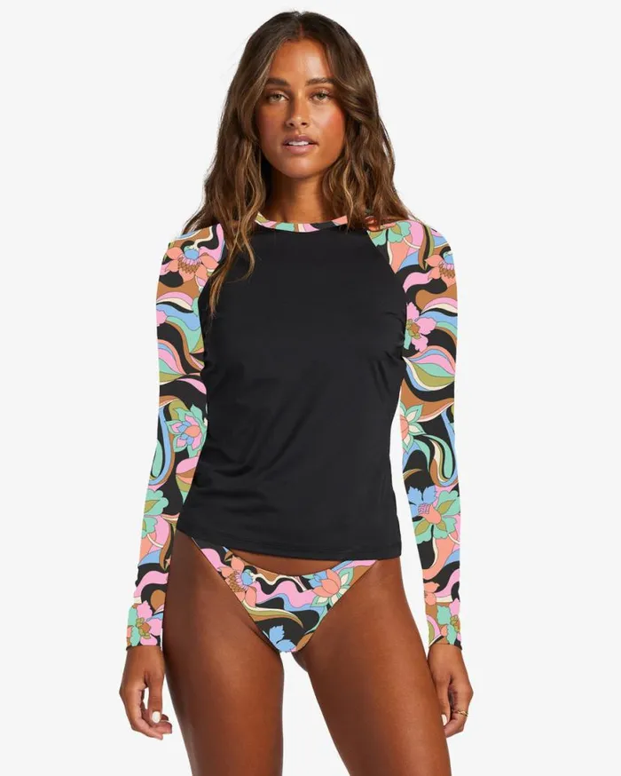 Womens Dont Trip Long Sleeve Upf 50 Rashguard Black Pebble Billabong Rashguards and Bodysuits Womens Dont Trip Long Sleeve Upf 50 Rashguard Black Pebble Billabong Rashguards and Bodysuits
