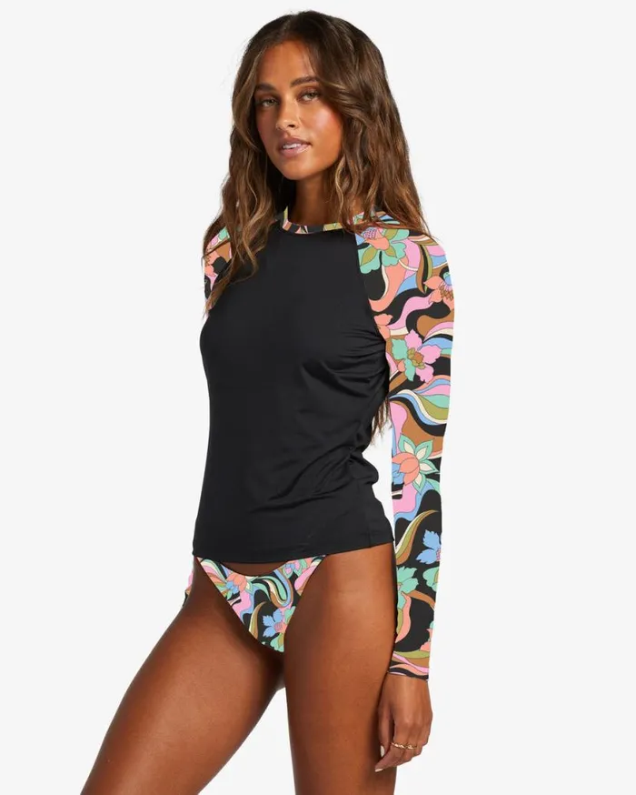 Womens Dont Trip Long Sleeve Upf 50 Rashguard Black Pebble Billabong Rashguards and Bodysuits Womens Dont Trip Long Sleeve Upf 50 Rashguard Black Pebble Billabong Rashguards and Bodysuits