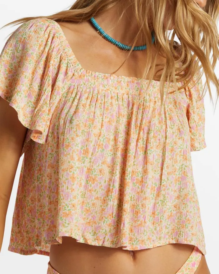 Womens Dream Of You Floral Crop Top Pink Dream Billabong Tops Womens Dream Of You Floral Crop Top Pink Dream Billabong Tops