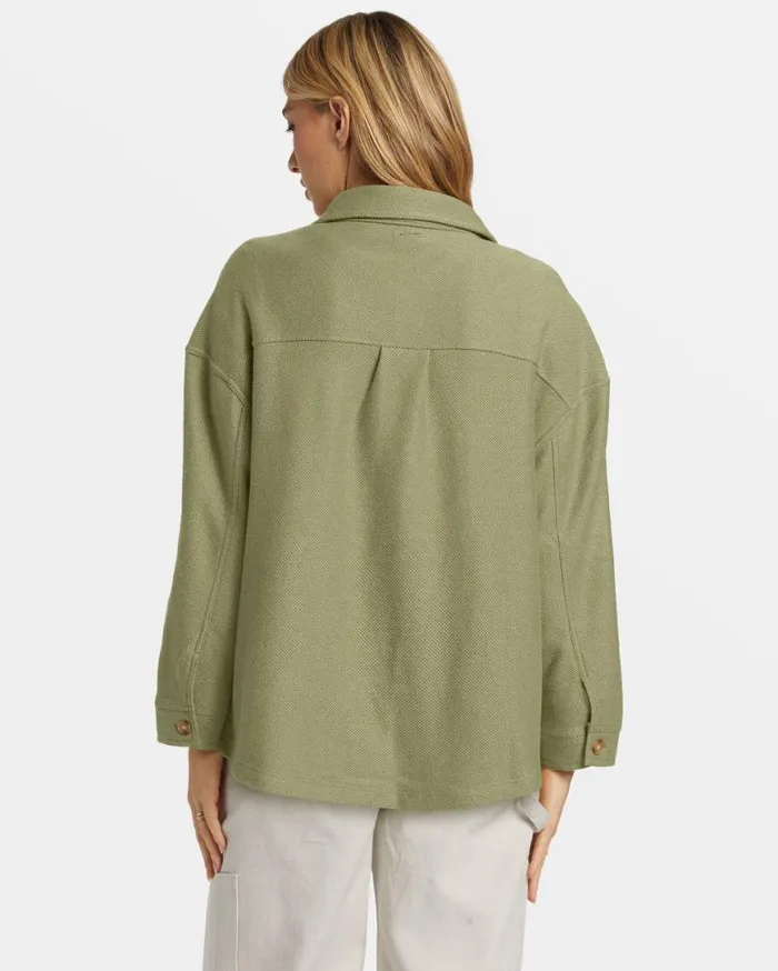 Womens Everytime Oversized Shacket Avocado Billabong Tops Womens Everytime Oversized Shacket Avocado Billabong Tops