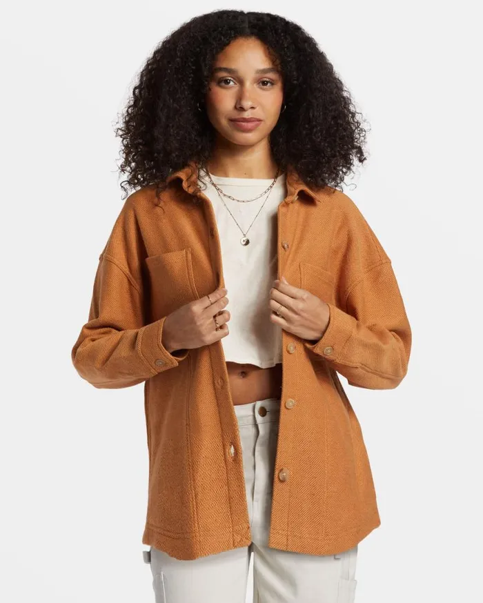 Womens Everytime Oversized Shacket Sandalwood Billabong Jackets