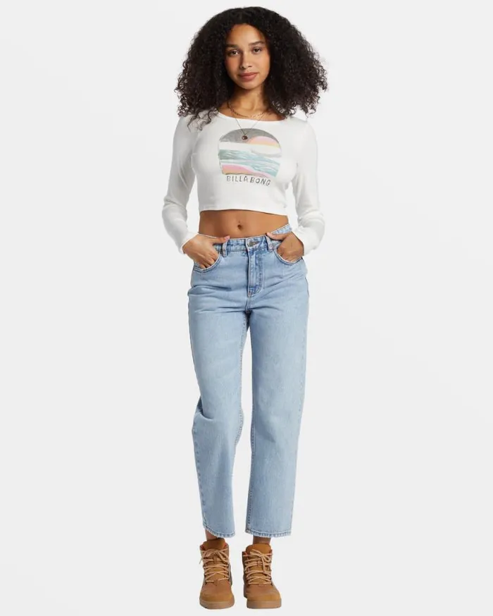 Womens Find Your Coast Long Sleeve Cropped Tshirt Salt Crystal Billabong Tops Womens Find Your Coast Long Sleeve Cropped Tshirt Salt Crystal Billabong Tops