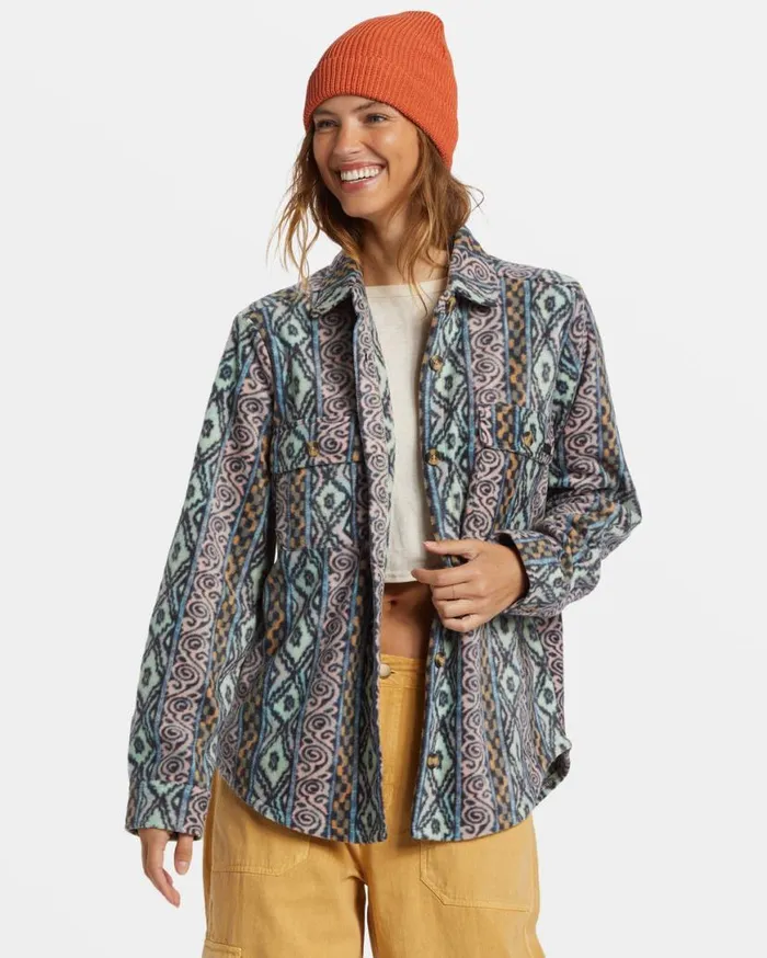 Womens Forge Fleece Shacket Dusty Peach Billabong Sweatshirts and Fleece