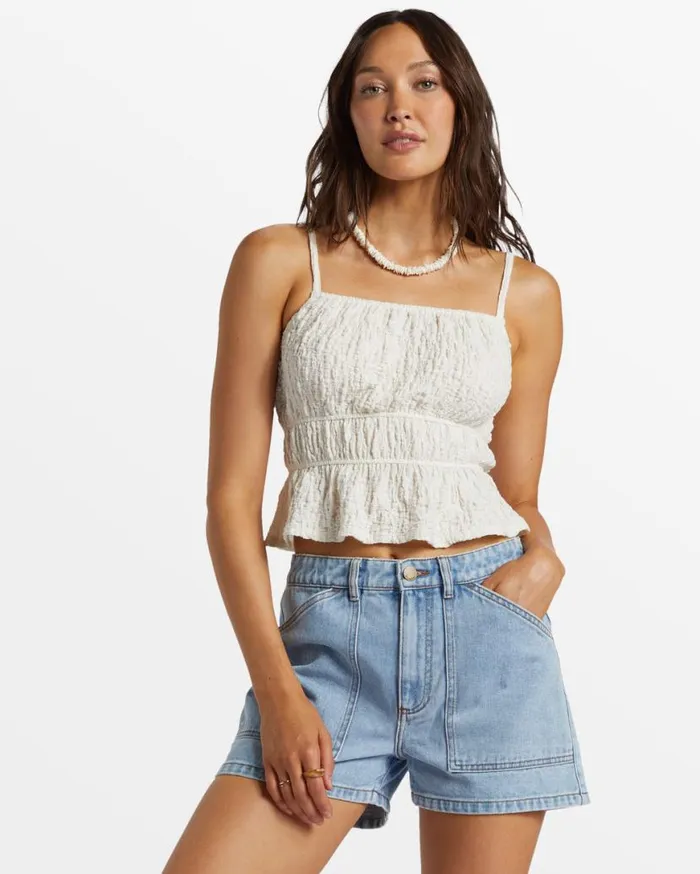 Womens Free Flow Shirred Tank Top Salt Crystal Billabong Tops