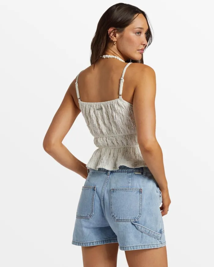 Womens Free Flow Shirred Tank Top Salt Crystal Billabong Tops Womens Free Flow Shirred Tank Top Salt Crystal Billabong Tops