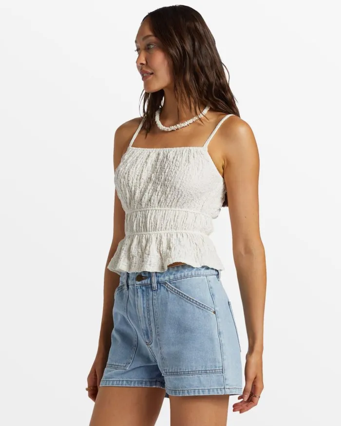 Womens Free Flow Shirred Tank Top Salt Crystal Billabong Tops Womens Free Flow Shirred Tank Top Salt Crystal Billabong Tops